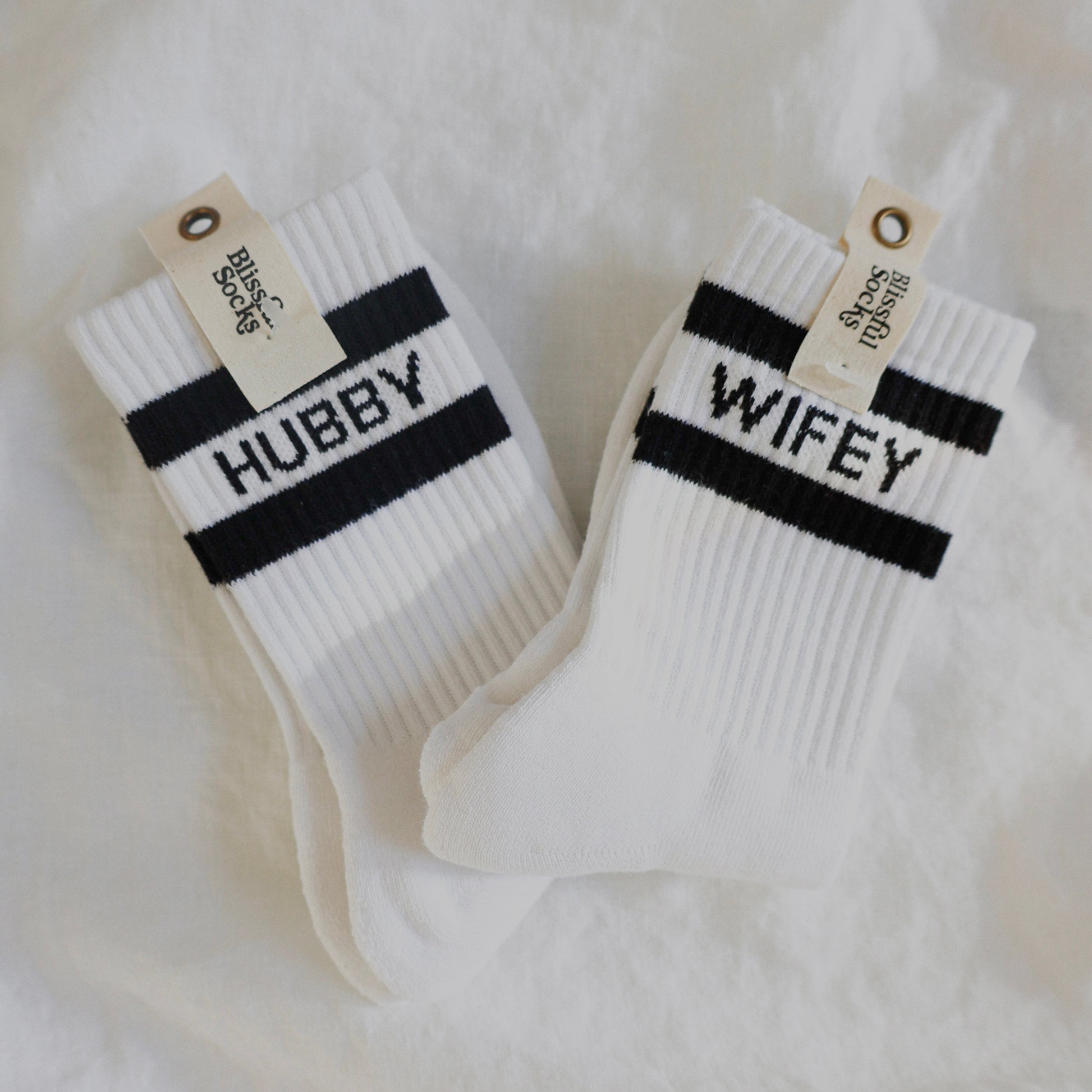 Wifey & Hubby Socks, Couple Wedding Gift, Engagement Gift, Bridesmaid Socks, Unique Gift for Couple, Newlywed Gift, by Blissful Socks