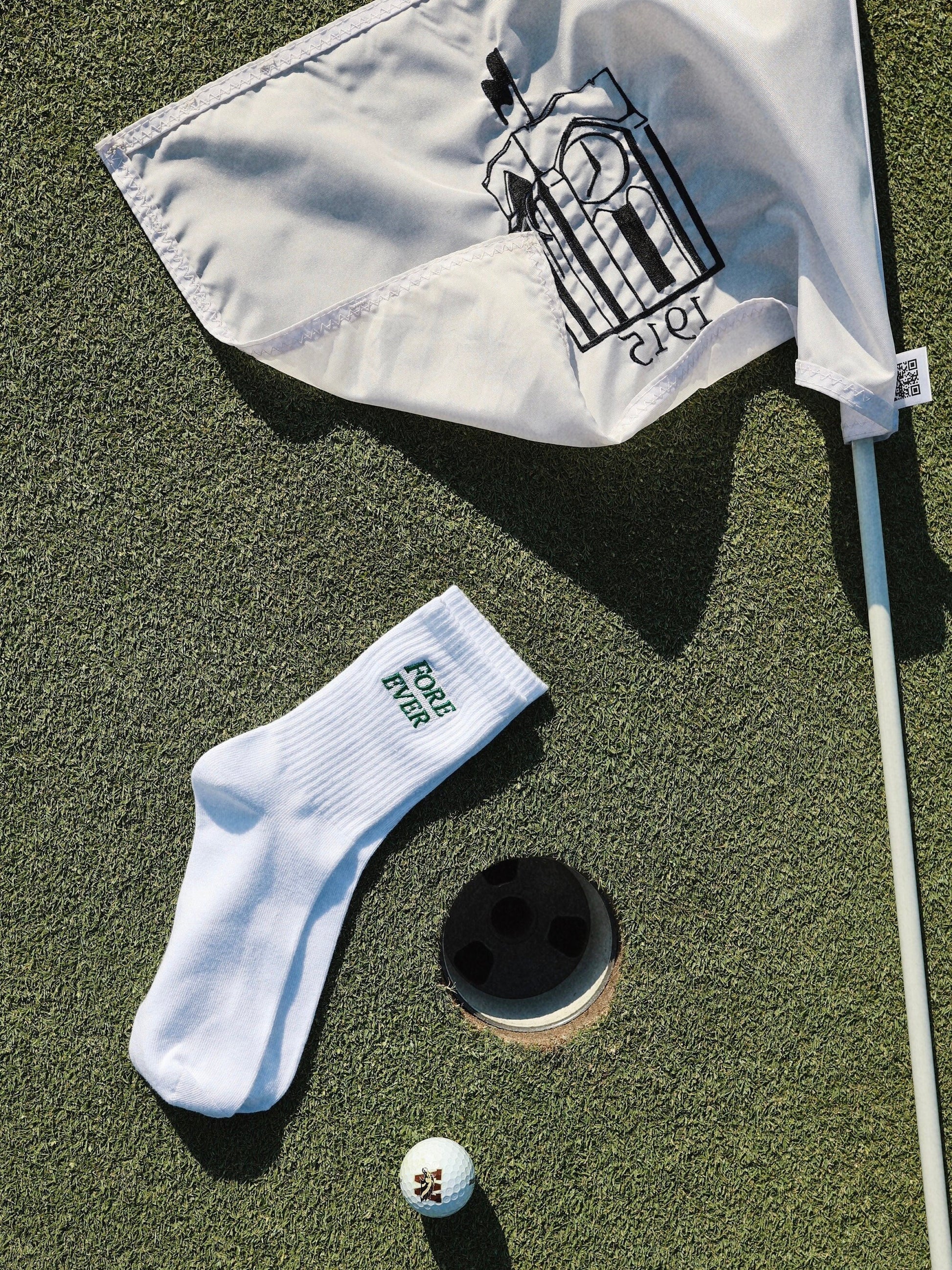 Embroidered Golf Socks for men and women by Blissful Socks that read Fore Ever. Made for couples getting married at a golf course, bachelorette or bachelor party favor or couples who love to golf.